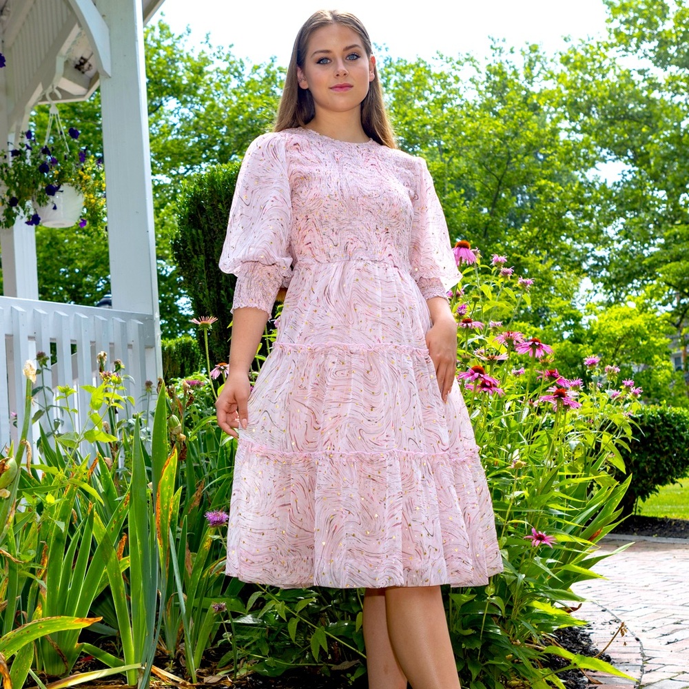 Smocked bodice tiered dress